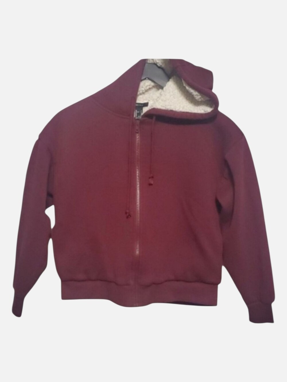 Forever 21 Jacket Mens Size Small  Burgundy Sherpa-Lined Hoodie Zippered